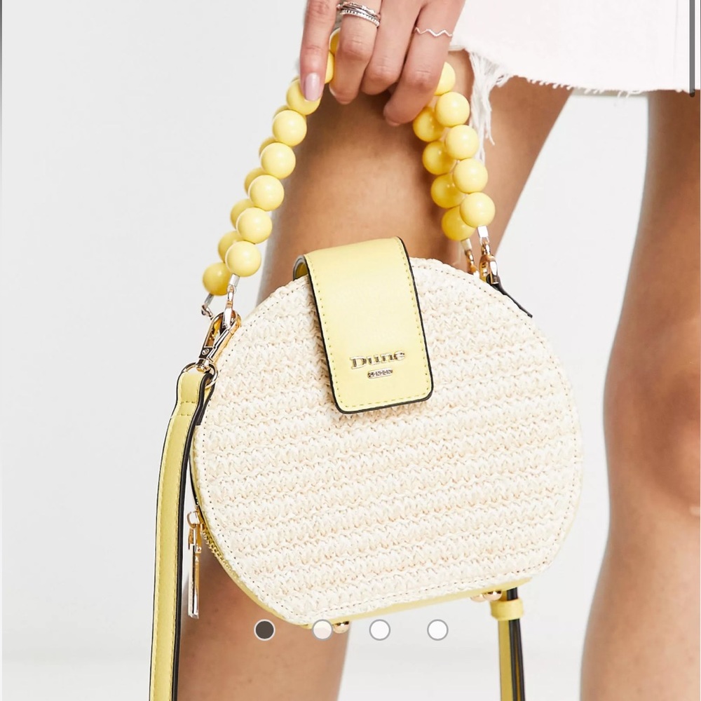 Dune London straw detail mini grab bag and crossbody in yellow